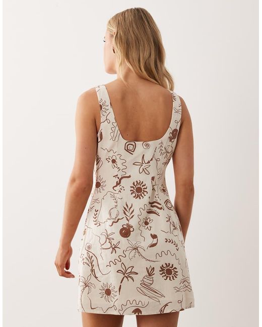 Nobody's Child Petite White Connie Linen Blend Square Neck Shift Mini Dress