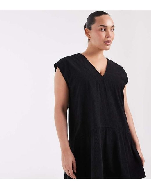 ASOS Black Asos Design Curve Relaxed V Neck Mini Dress With Dropped Waist