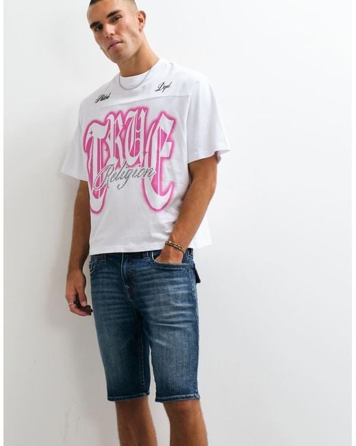 True Religion White Ricky Standard Fit Denim Shorts for men