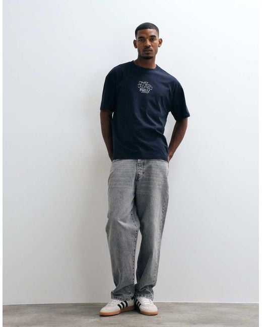 Parlez Blue T-Shirt With Graphic Chest Print for men