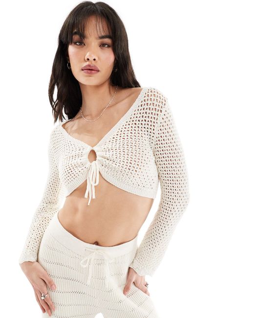 ONLY White Crochet Tie Front Cropped Top Co-ord