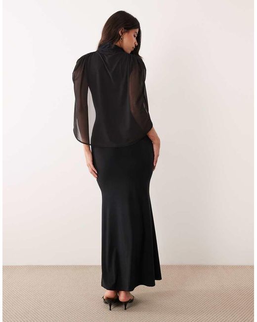 ASOS Black Soft Touch Cape Sleeve Detail Puddle Maxi Dress
