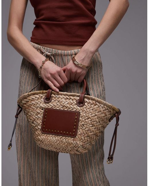 Mango Brown Woven Structured Shoulder Bag
