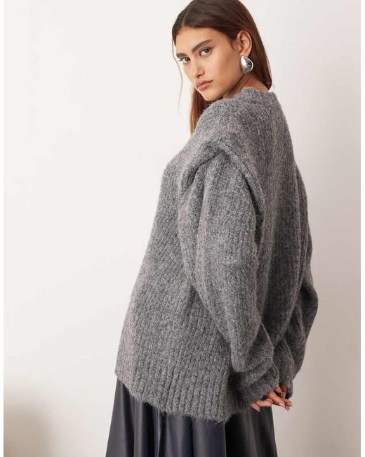 ARRANGE Gray Rib Knitted Shoulder Pad Jumper