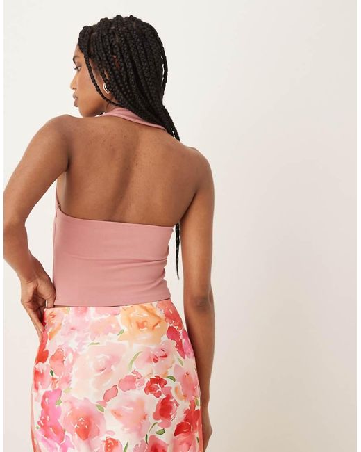 ASOS Pink Premium Ponte Halter Neck Top