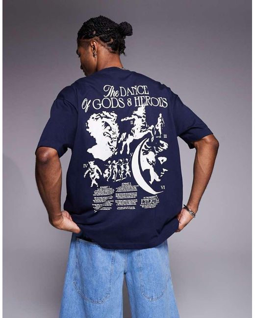 ASOS Blue Oversized T-Shirt With Back Graphic for men