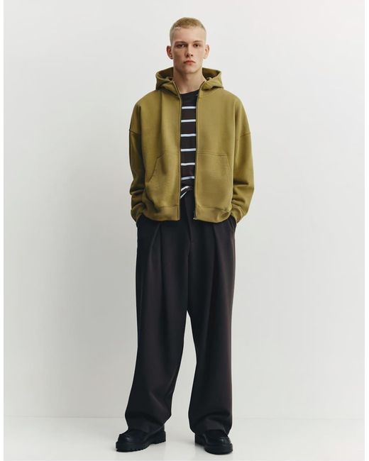 Pull&Bear Green Boxy Hoodie With Zipper for men