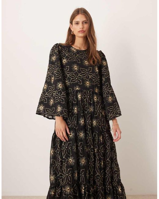 Sister Jane Black Dream Embroidered Smock Maxi Dress