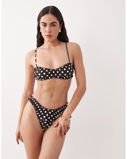 Miss Selfridge Black Ruched Frill Bikini Top