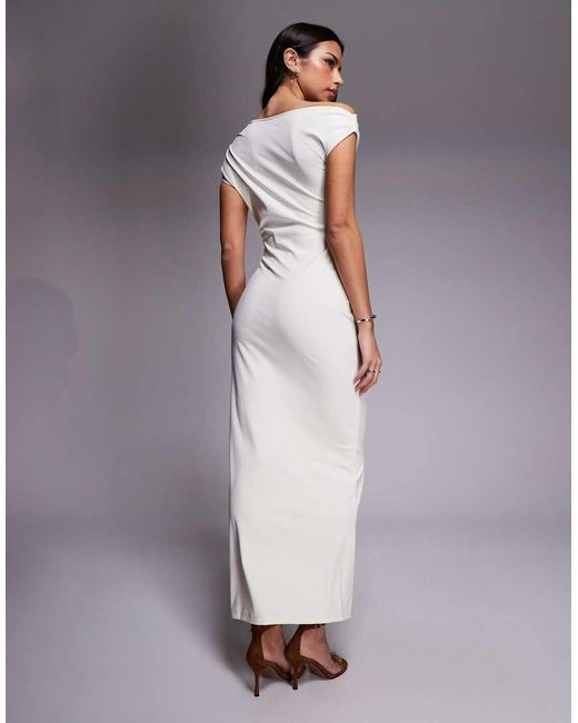 The Frolic Gray Exclusive Asymmetric Off Shoulder Maxi Dress