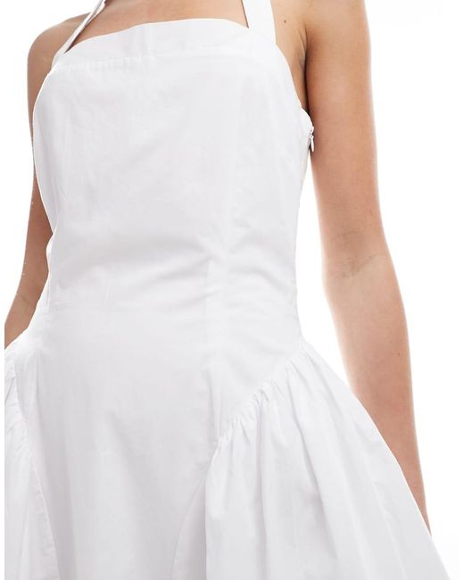 4th & Reckless White Cotton Square Halterneck Hip Pleat Detail Maxi Dress