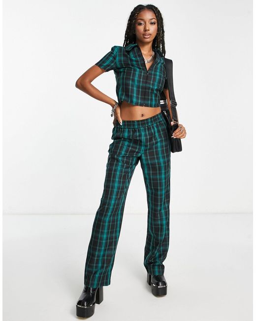 Collusion Pull On Tailored Check Trouser Co-ord in Blue | Lyst