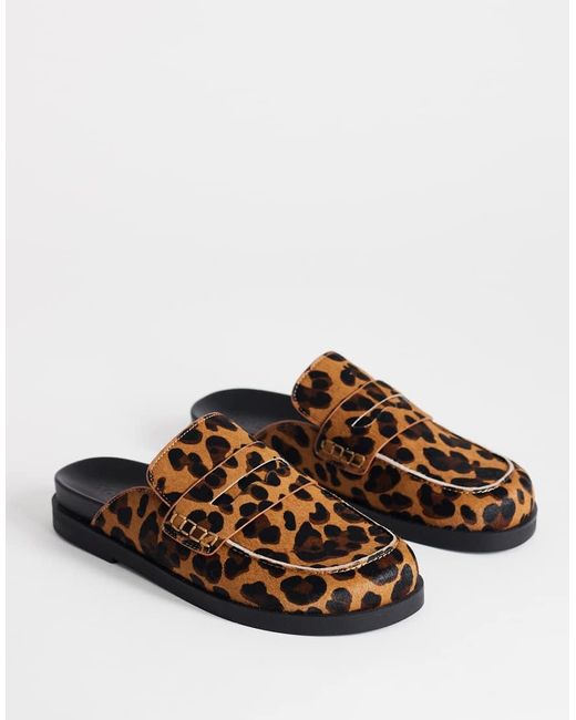 TOPSHOP Brown Addie Hair On Real Leather Mule Loafers