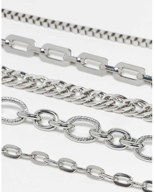 ASOS White Pack Of 5 Mixed Chain Stacking Bracelets
