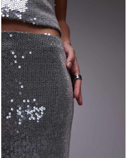 Gonna Al Polpaccio Color Canna Di Fucile Con Paillettes di TOPSHOP in Gray