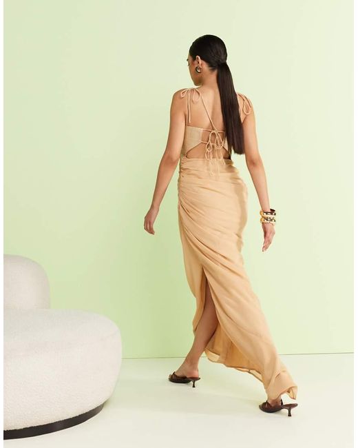 ASOS Maxi Jurk Met Geweven Buste En Rok Van Gedrapeerd Chiffon in het Green