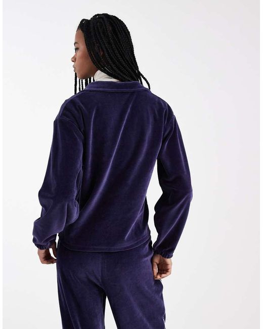 4th & Reckless Blue Exclusive Velour V Neck Collared Embroidered Logo Sweatshirt Co-Ord