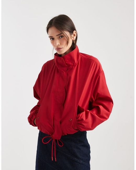 Miss Selfridge Red Scallop Detail Funnel Neck Windbreaker Jacket