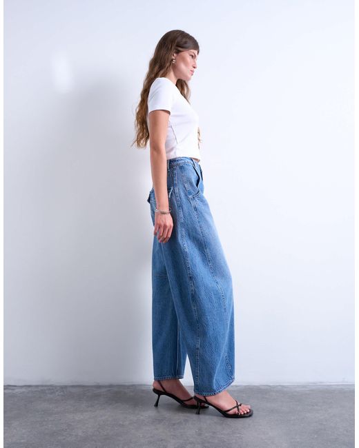 TOPSHOP Blue Horseshoe High Rise Barrel Jeans