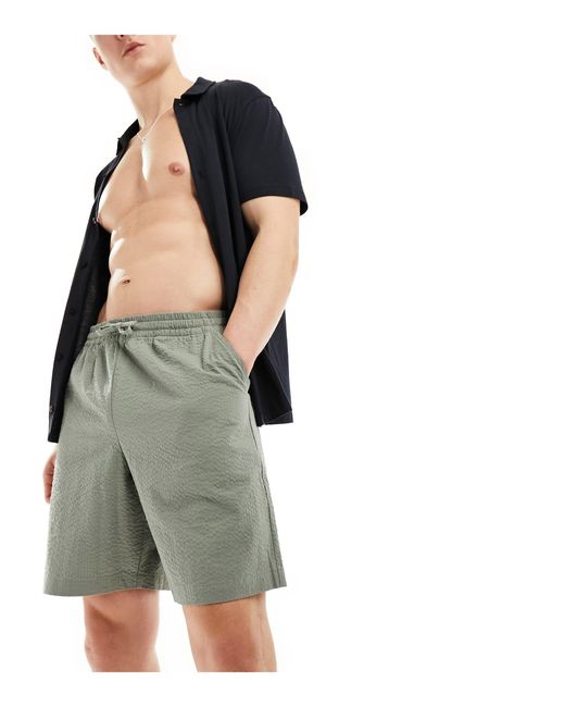New Look Green Seersucker Shorts for men