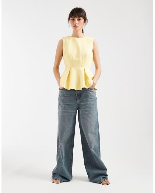 ASOS Yellow Tailored Peplum Shell Top