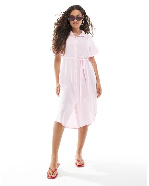 Vero Moda Midi Overhemdjurk Met Strikceintuur in het Pink