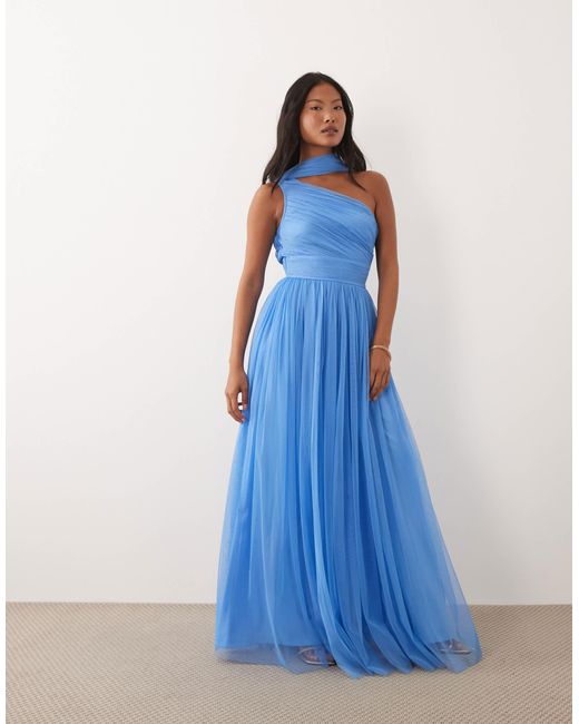 lace and beads one shoulder tulle dress & Scarf Neck Maxi in Blue Floral print