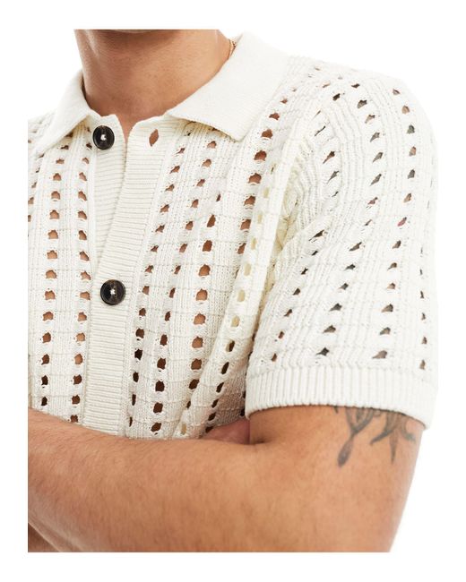 ASOS White Knitted Pointelle Polo for men