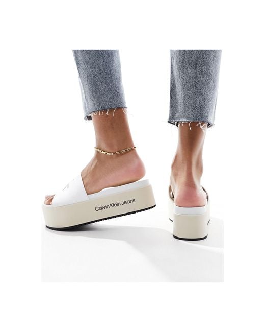 Calvin Klein White Flatform Sandals