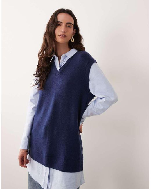 Abercrombie & Fitch Blue Oversized Shirt With Knitted Vest Overlay
