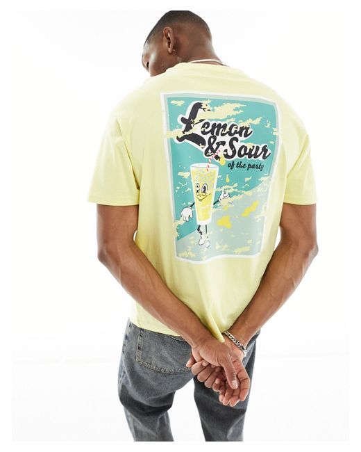 T-shirt squadrata gialla con stampa lemon & sour di Another Influence in Yellow da Uomo