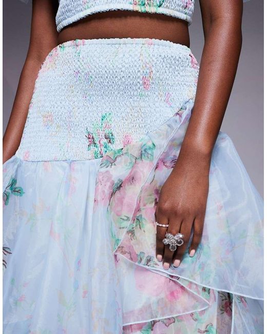 Falda Larga Fruncida Con Estampado Floral De Chifón De (Parte De Un Conjunto) ASOS de color Blue