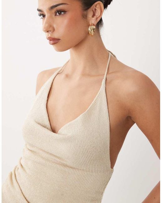 Gina Tricot White Halterneck Asymmetric Textured Maxi Dress With Open Back