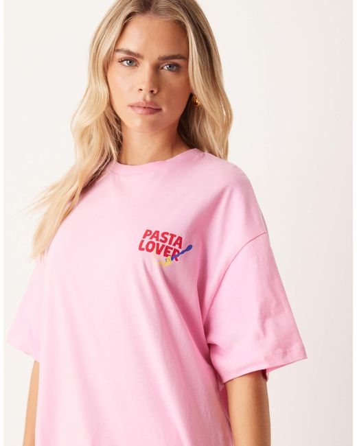 ASOS Pink Asos Design Petite Oversized Tee And Woven Wide Leg Pants Pajama Set