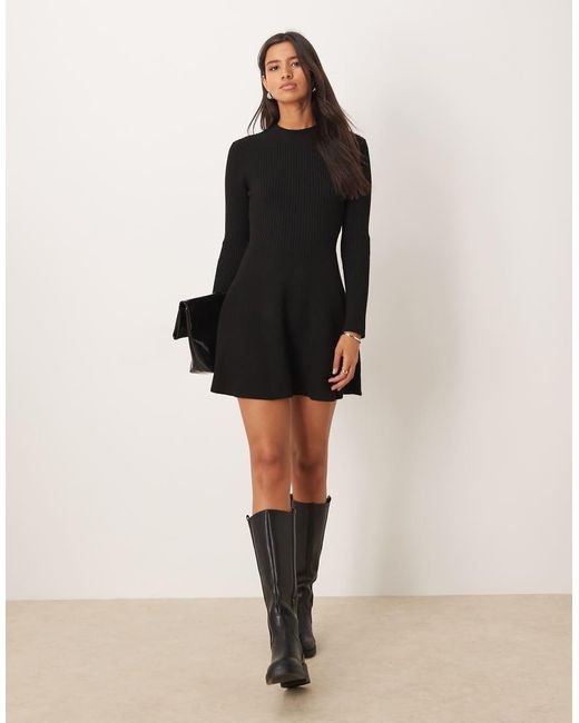 Mango Black Long Sleeve Knitted Mini Dress