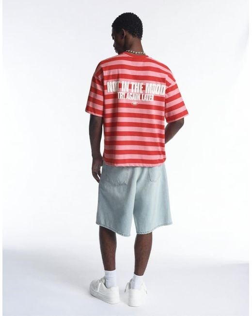 Pull&Bear Red Striped Stwd T-shirt for men
