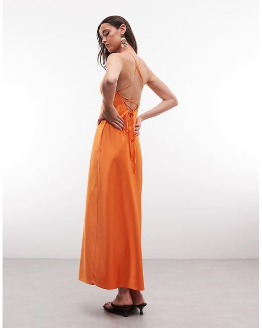 Miss Selfridge Orange Satin Back Detail Maxi Slip Dress