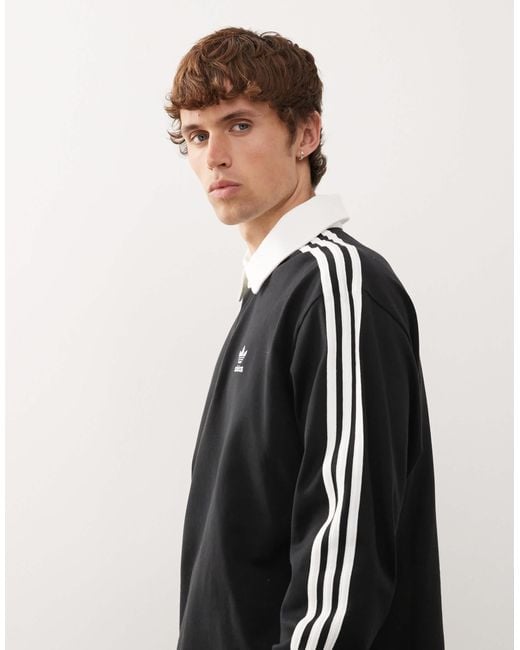 Adidas Originals Black Adicolor 3 Stripe Long Sleeve Polo for men