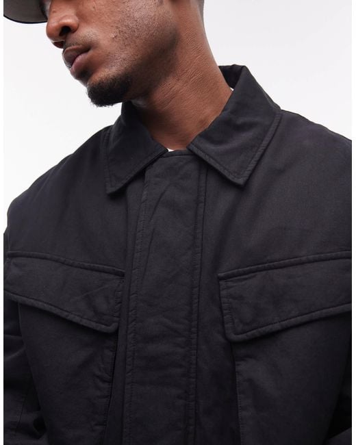 Topman Blue Harrington Jacket With Double Chest Pockets for men