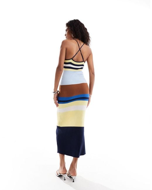 emory park Blue Striped Knitted Cami Maxi Dress