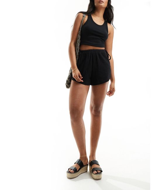 ASOS Black Textured Tie Side High Low Shorts