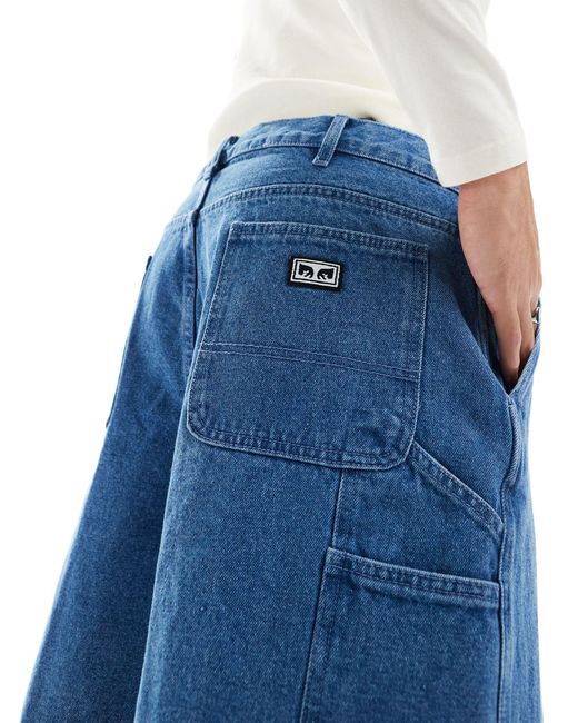 Obey Blue Denim Carpenter Shorts for men