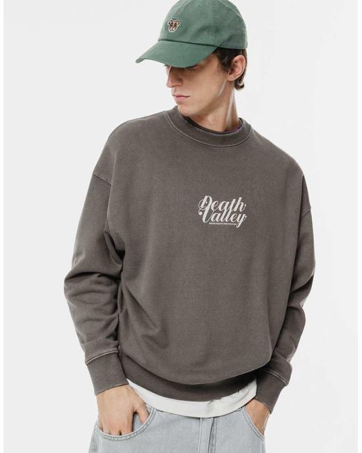 Pull&Bear Gray Wolves Crew Neck Sweatshirt for men