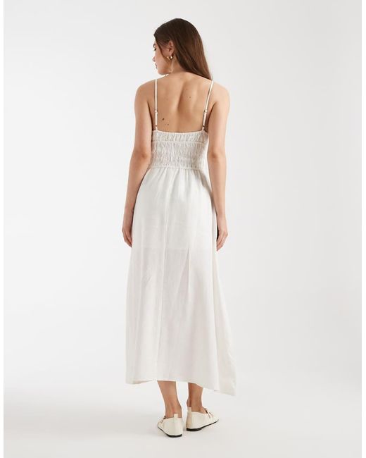 Cotton On White Haven Linen Blend Strappy Midi Dress