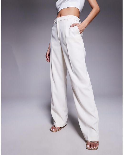ASOS Natural Tailored High Waist Straight Leg Trousers