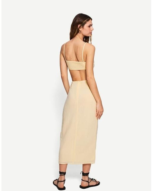 Bershka Natural Rustic Cut Out Midi Dress