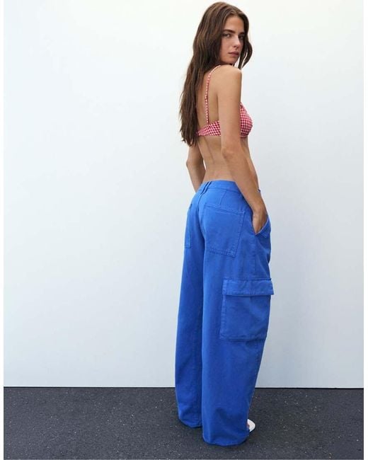 Pull&Bear Blue Balloon Fit Cargo Trousers