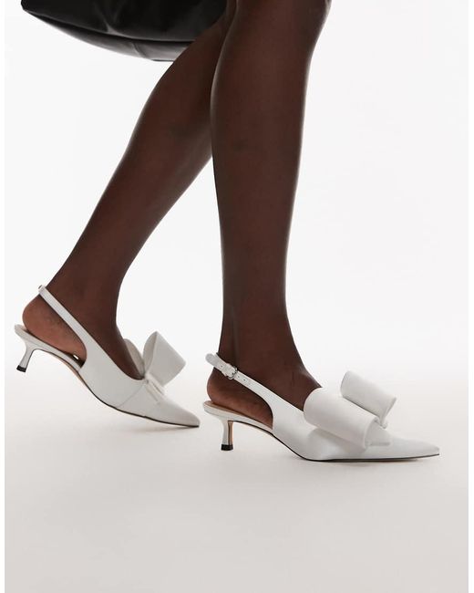 & Other Stories White Bridal Slingback Kitten Heels With Rhinestone Bow
