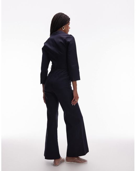 & Other Stories Blue Belted Jumpsuit With Patch Pockets
