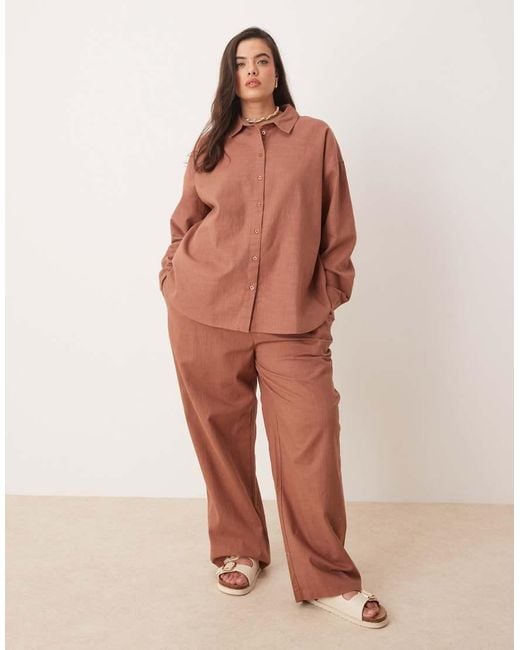 ASOS Brown Curve Oversized Linen Look Shirt Co-Ord